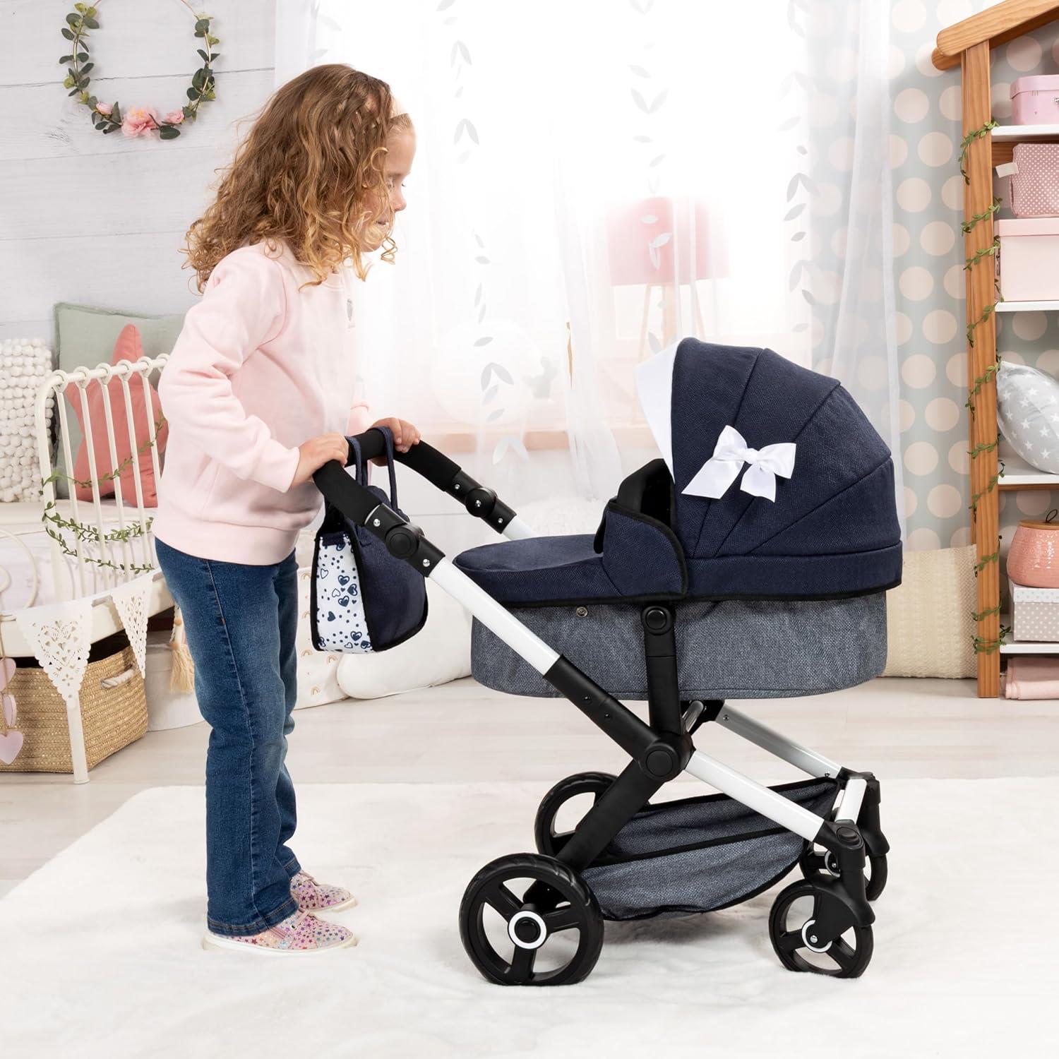 Bayer Dolls pram Xeo with fabric ribbon Blue