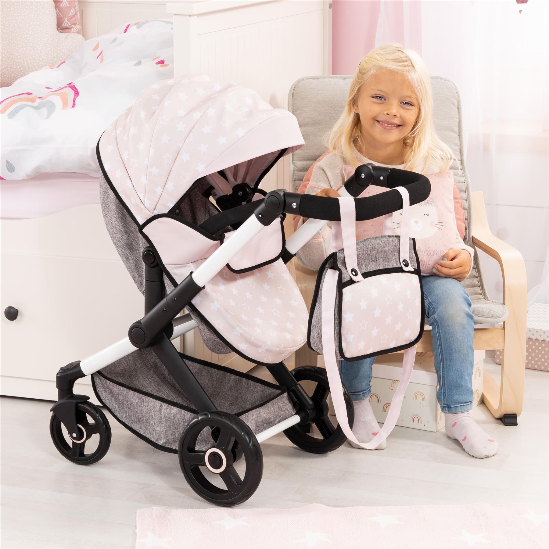 Bayer Doll Pram Xeo - White Grey