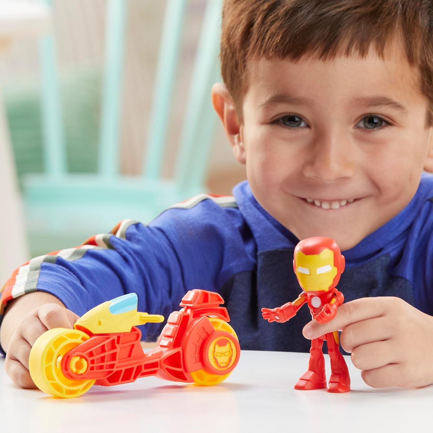 Marvel Spidey and His Amazing Friends, Iron Man Action Figure & Toy Motorcycle Playset