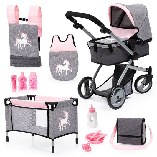 Bayer Doll Pram City Star Mega Set - Pink & Gray