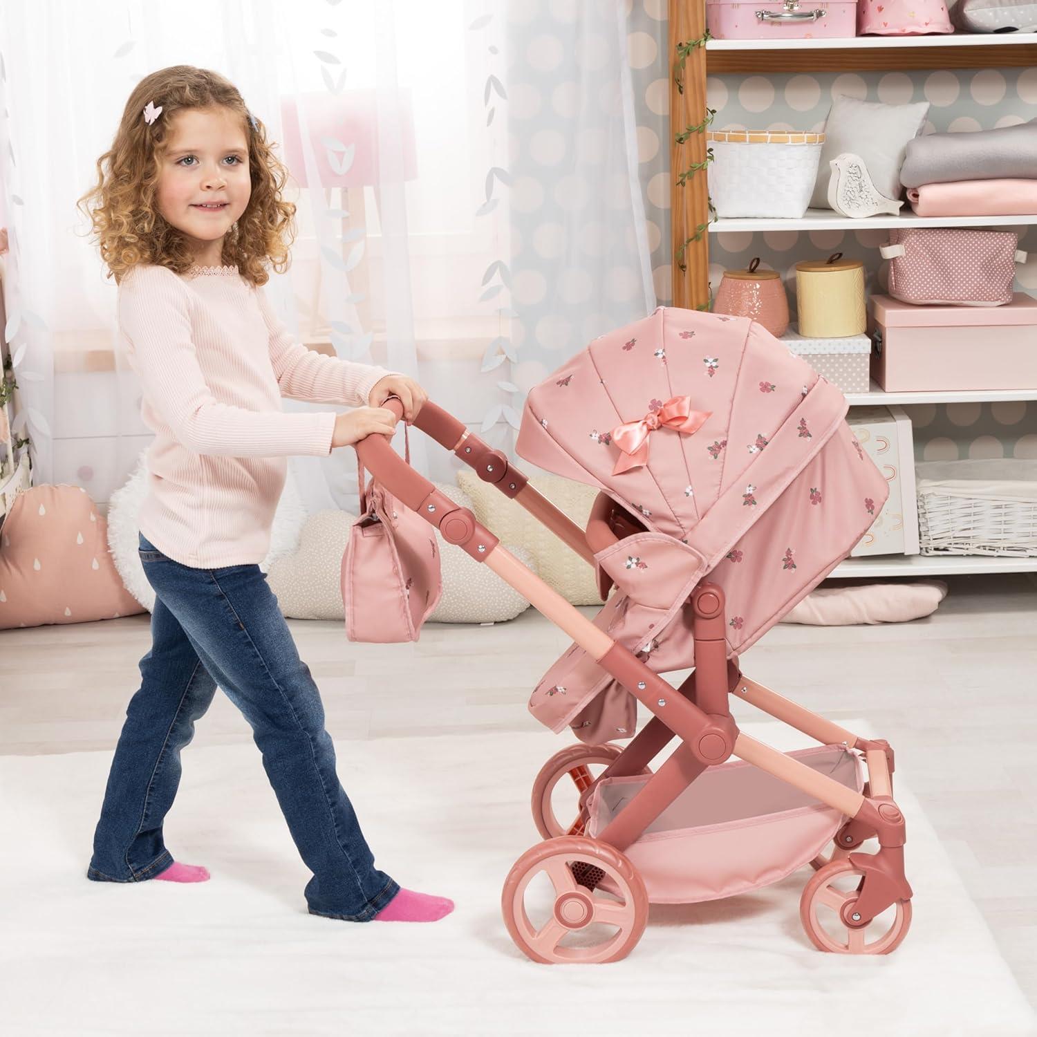 Bayer Dolls Pram Xeo with Fabric Ribbon - Pink