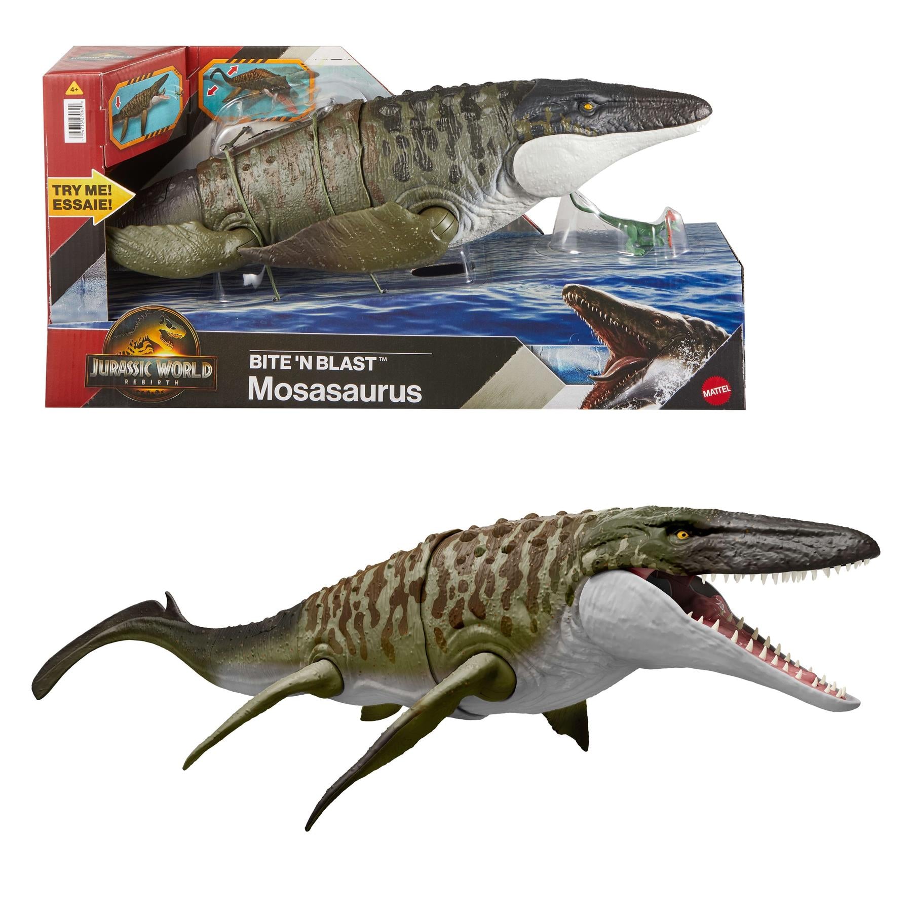Jurassic World Rebirth Bite N Blast Mosasaurus Figure