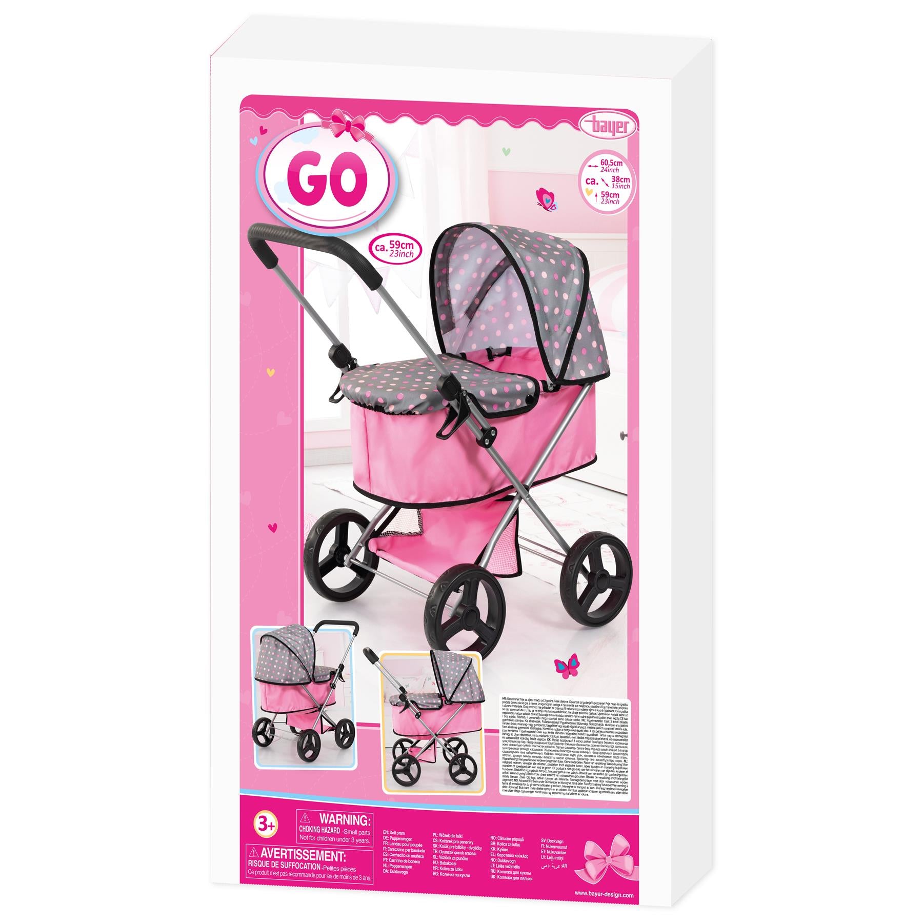 Bayer Go Doll Pram - Pink