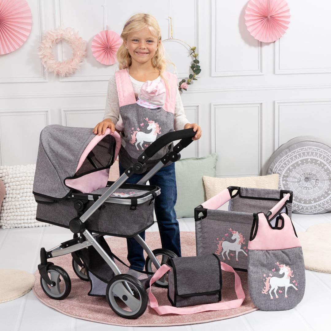 Bayer Doll Pram City Star Mega Set - Pink & Gray