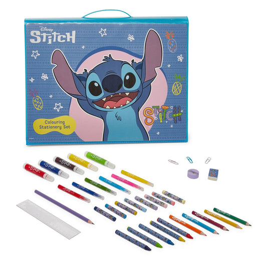 Disney Stitch 162 Piece Childrens Easel Set with Whiteboard, Chalkboard and Accessories