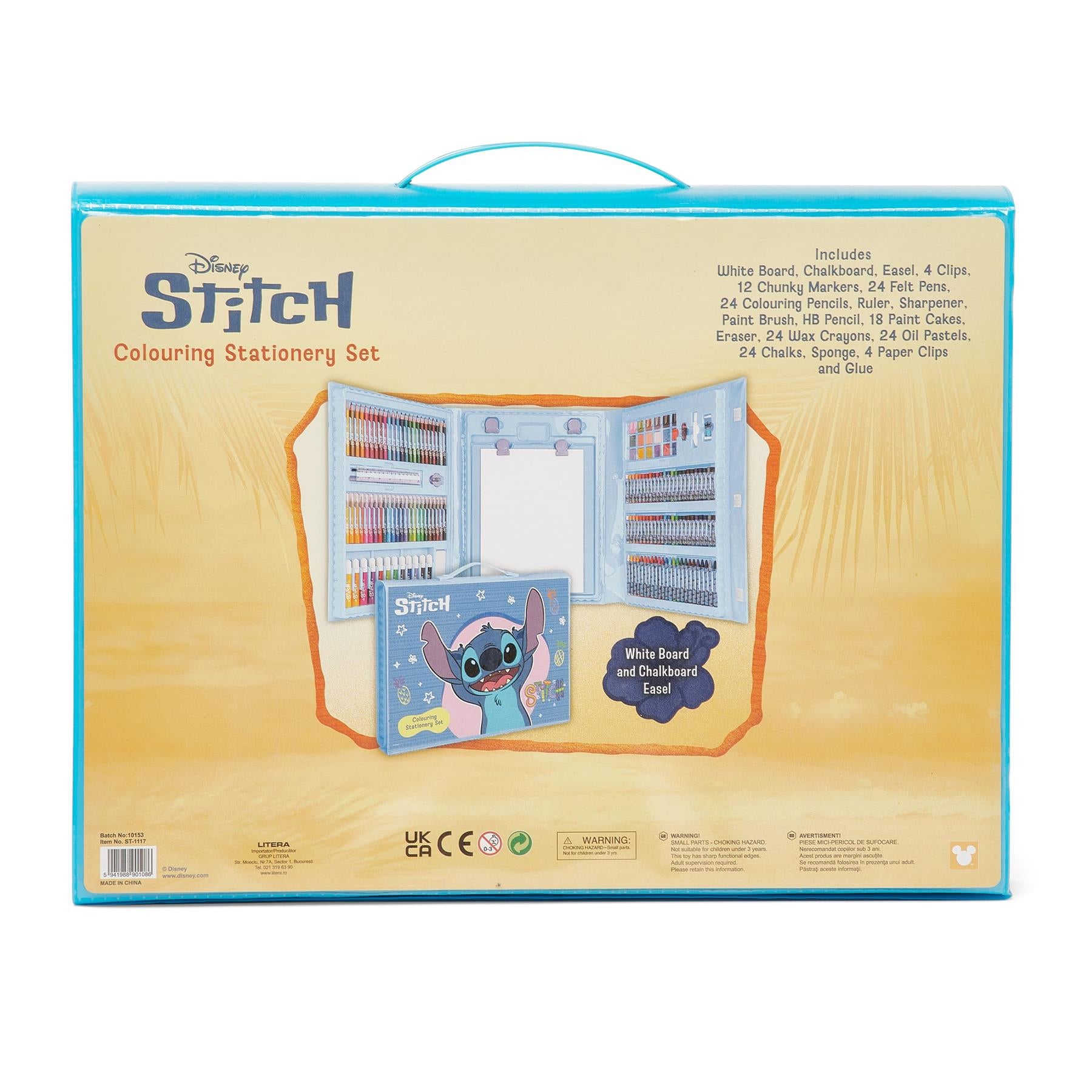 Disney Stitch 162 Piece Childrens Easel Set with Whiteboard, Chalkboard and Accessories