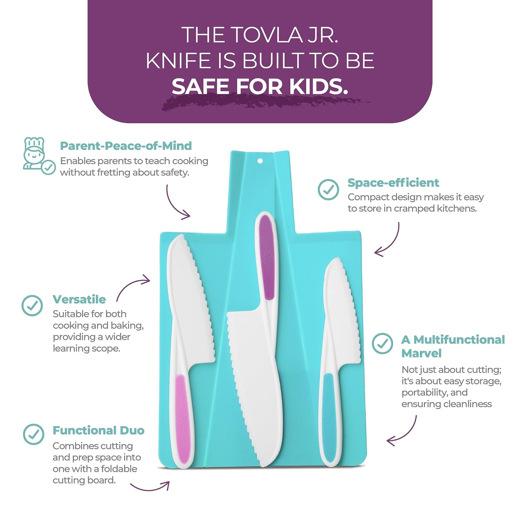 Tovla Jr. Premium Nylon Knives & Foldable Cutting Board Set