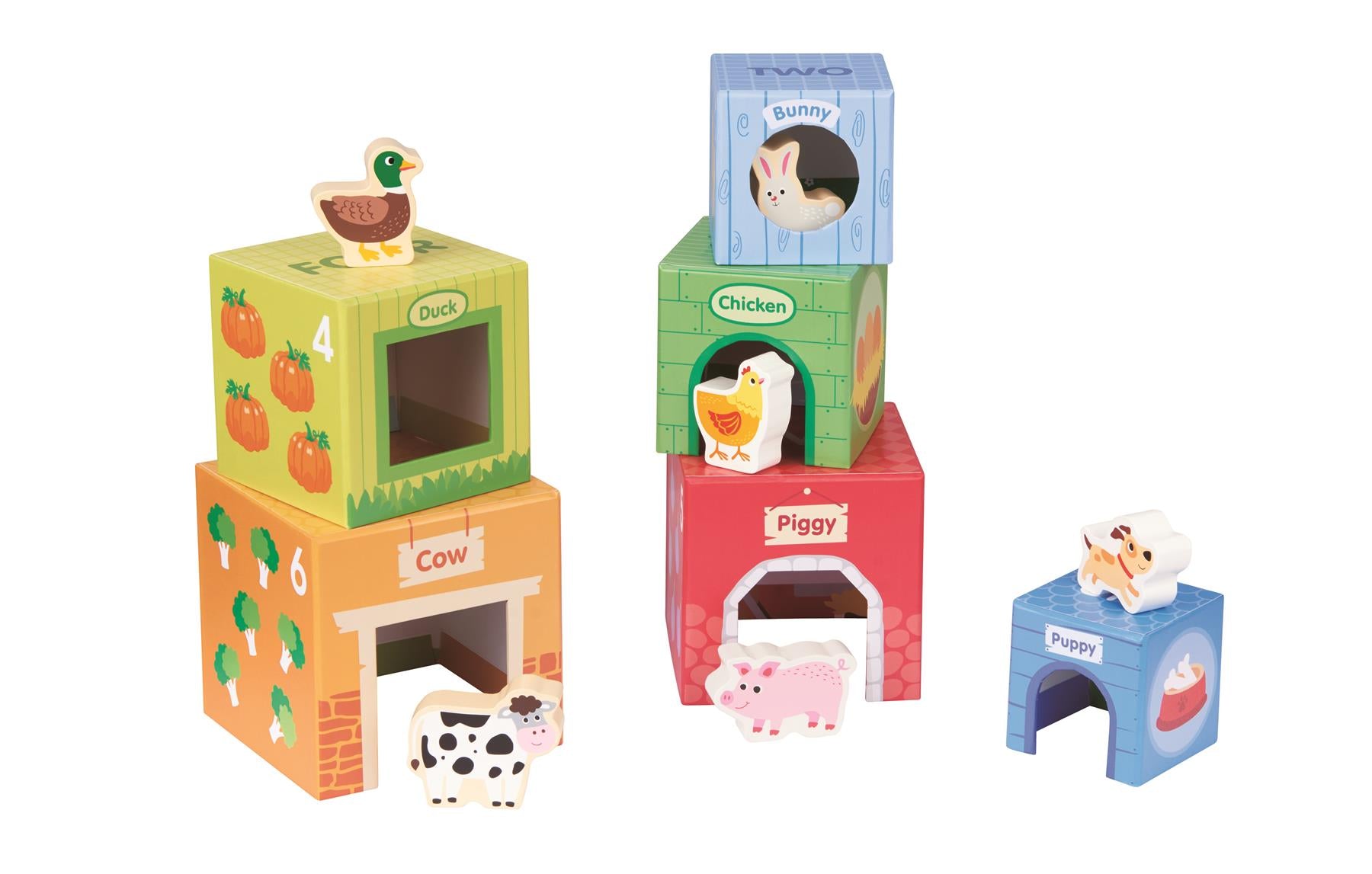 Lelin Wooden Stacking Cubes - Farm Animals