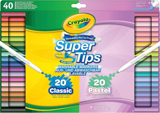 Crayola 40 SuperTips Washable Markers Classic & Pastel Colours