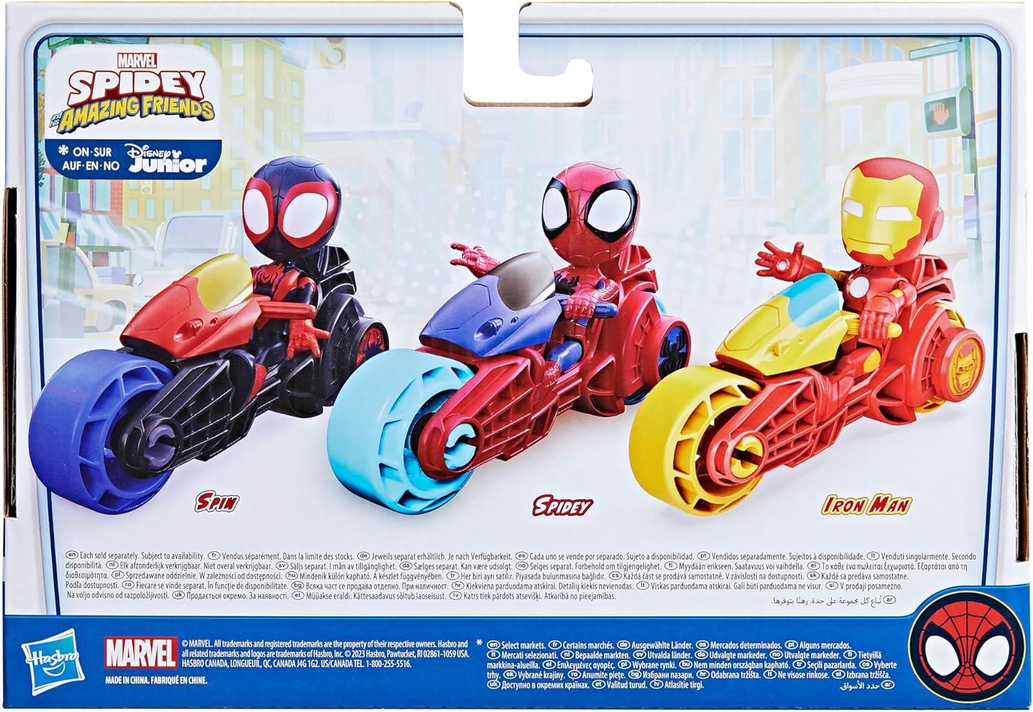 Marvel Spidey and His Amazing Friends, Iron Man Action Figure & Toy Motorcycle Playset