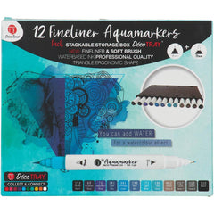 Deco Time Blue Fineliner Aquamarkers 12 Pack