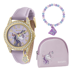 Tikkers Girls Purple Unicorn Watch, Bracelet and Purse Gift Set
