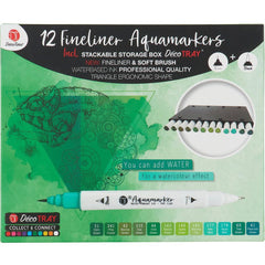 DecoTime FineLiner 12 Dual Tip Aqua Markers with Storage Deco Tray - Green