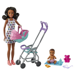 Barbie Skipper Babysitter Dolls Purple Handle Stroller and Baby Playset