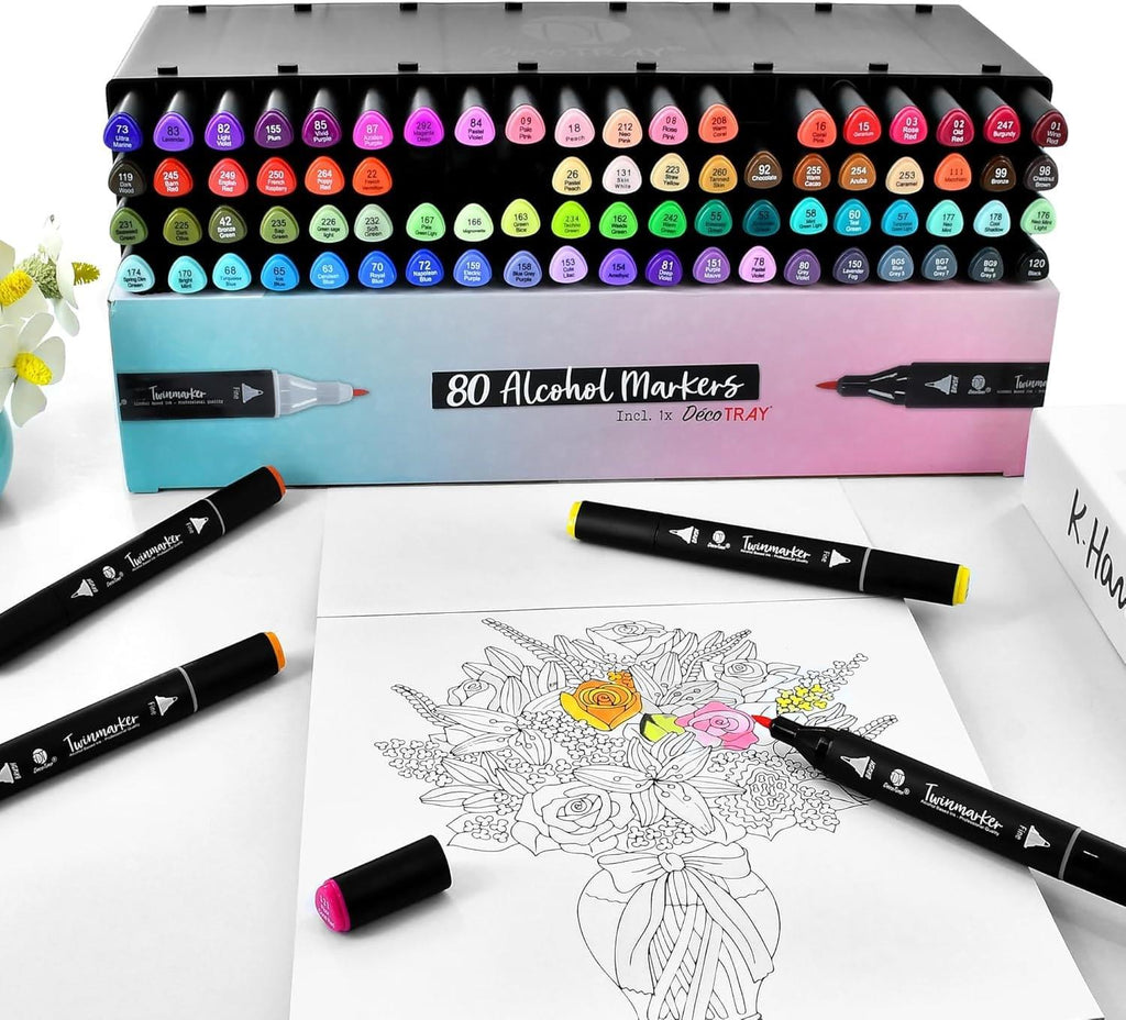 DecoTime 80 Dual Tip Alcohol Markers with Storage Deco Tray