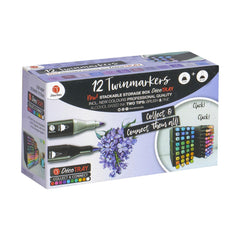 DecoTime 12 Dual Tip Alcohol Twin Markers with Storage Deco Tray