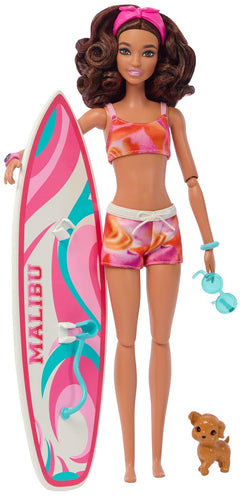Barbie Brunette Beach Fashion Doll with Surfboard