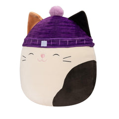 Squishmallows 16 Inch Cam Calico Cat with Purple Winter Hat Plush