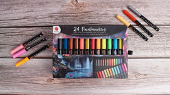 DecoTime 24 Assorted Paint Markers with Storage Case - Liquid, Acrylic, Soft Felt