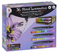 DecoTime 36 Assorted Dual Tip Markers with Storage Case - Alcohol, Glitter and Metallic